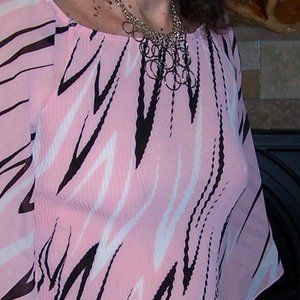 RAG  PINK BLACK & WHITE PLEATED DRESS SHIRT 3/4 SLEEVES
